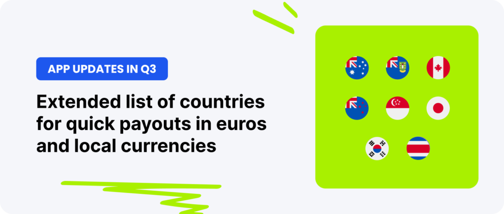 Extended list of countries for quick payouts