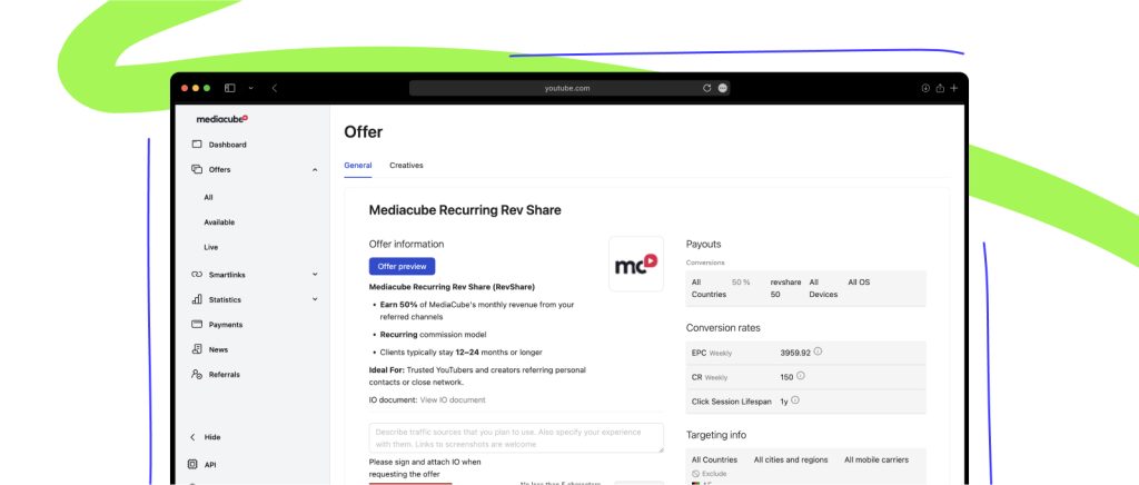 Offer 3 “Mediacube Recurring Revenue Share (RevShare)